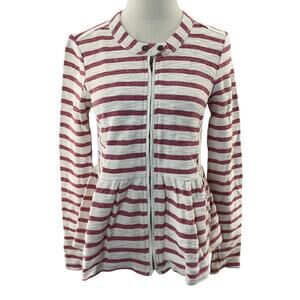 Free People Women’s Small Red White Striped Peplum Zip Up Jacket Top